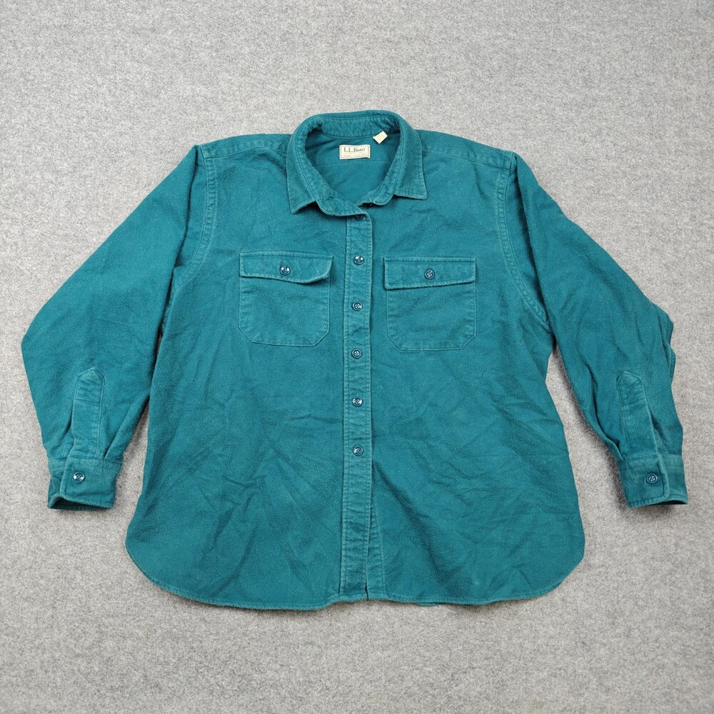 Vintage L.L.Bean Flannel Shirt Womens 20 Green Chamois Button Up Heavyweight